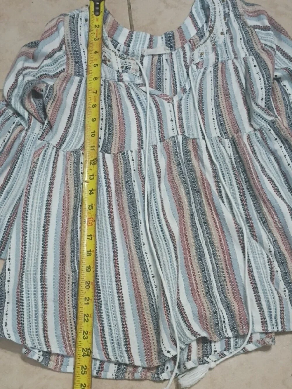 Altar'd State White Multi-Striped Tie-Neck Tunic